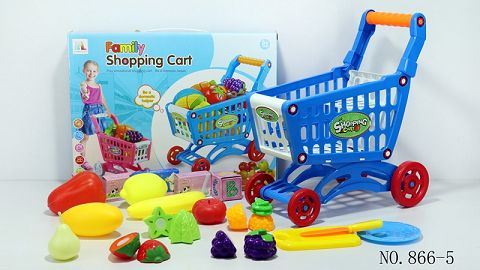 Shopping cart with fruit +5 small boxes 18PCS (mixed with two colors)