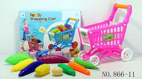Shopping cart with vegetables +5 small boxes 14PCS (mixed with two colors)