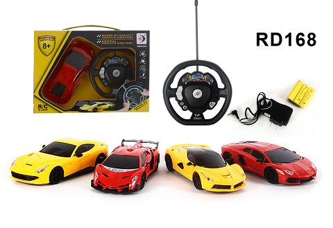 1:24 闪灯仿真跑车 前进 后退 左转 右转 停止,重力感应遥控器 4款各2色混装