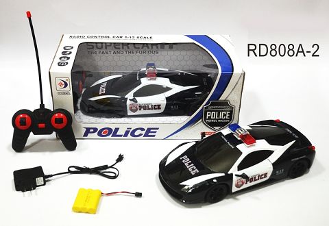 1:14 闪灯法拉利仿真警车,前进 后退 左转 右转 停止,