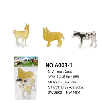 3只3寸农场动物套装