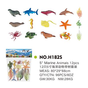 12只5寸海洋动物带树套装